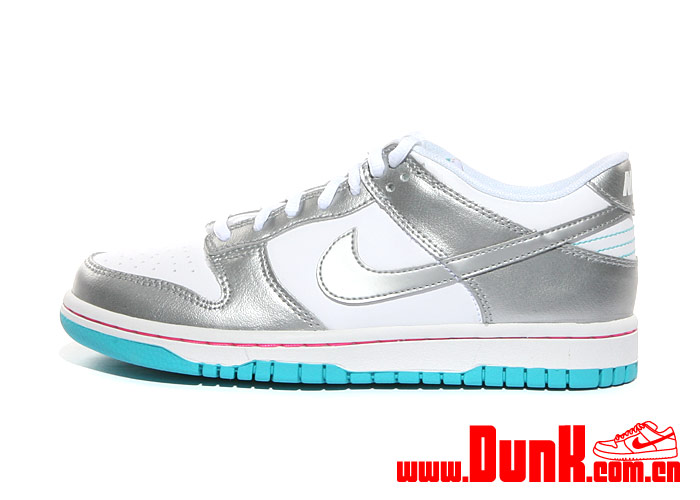 Nike Dunk Low GS - White/Metallic Silver-Bright Turquoise-Laser Pink